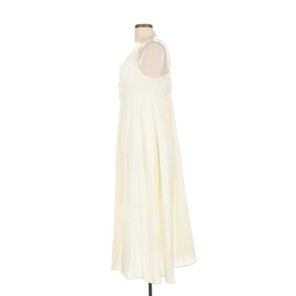 Boho Cotton Blend Midi Dress White Button Front Sun Dress Summer City Chic L - Picture 5 of 7